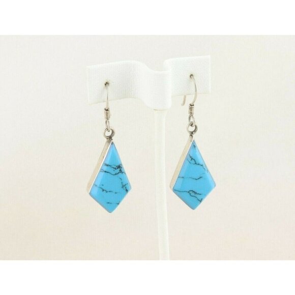 Sterling Silver Blue Howlite Dangle Earrings Vintage Taxco - Picture 4 of 8